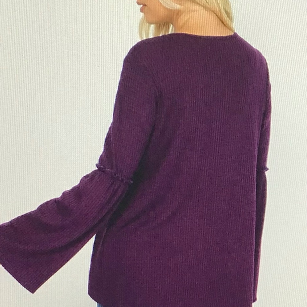 Wide sleeve Elbow Shirring Detail Waffle top